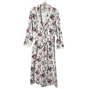 Victorias Secret Vtg 80s Floral Cotton Robe Women's M/L Lace Trim Made in Greece